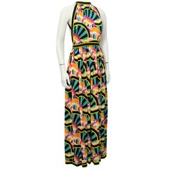 1970s Donald Brooks Graphic Halter Gown