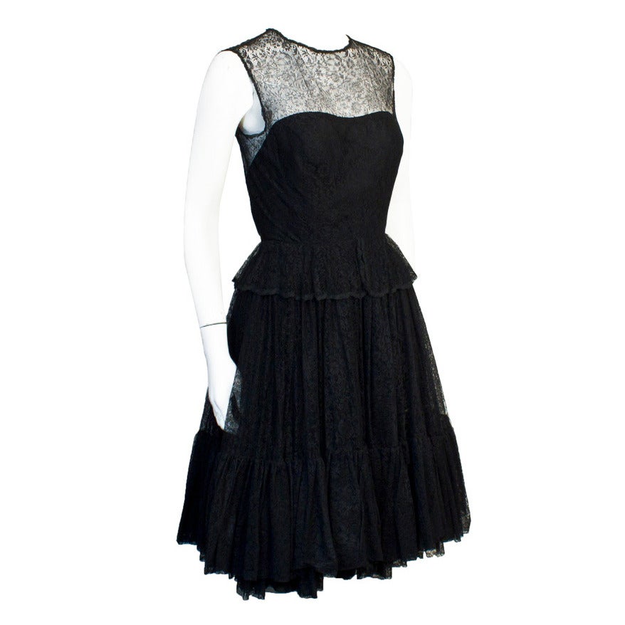 1960s Holt Renfrew Black Lace Dress For Sale