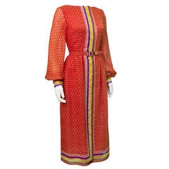 1970s Lavin Red Printed Dress with Belt 11