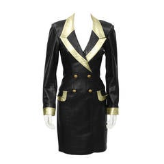 North Beach Leather Black & Gold Leather Dress Circa 1980's