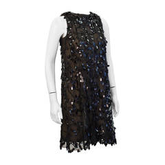1960 Pat Sandler Vestido Swing Paillettes Negro
