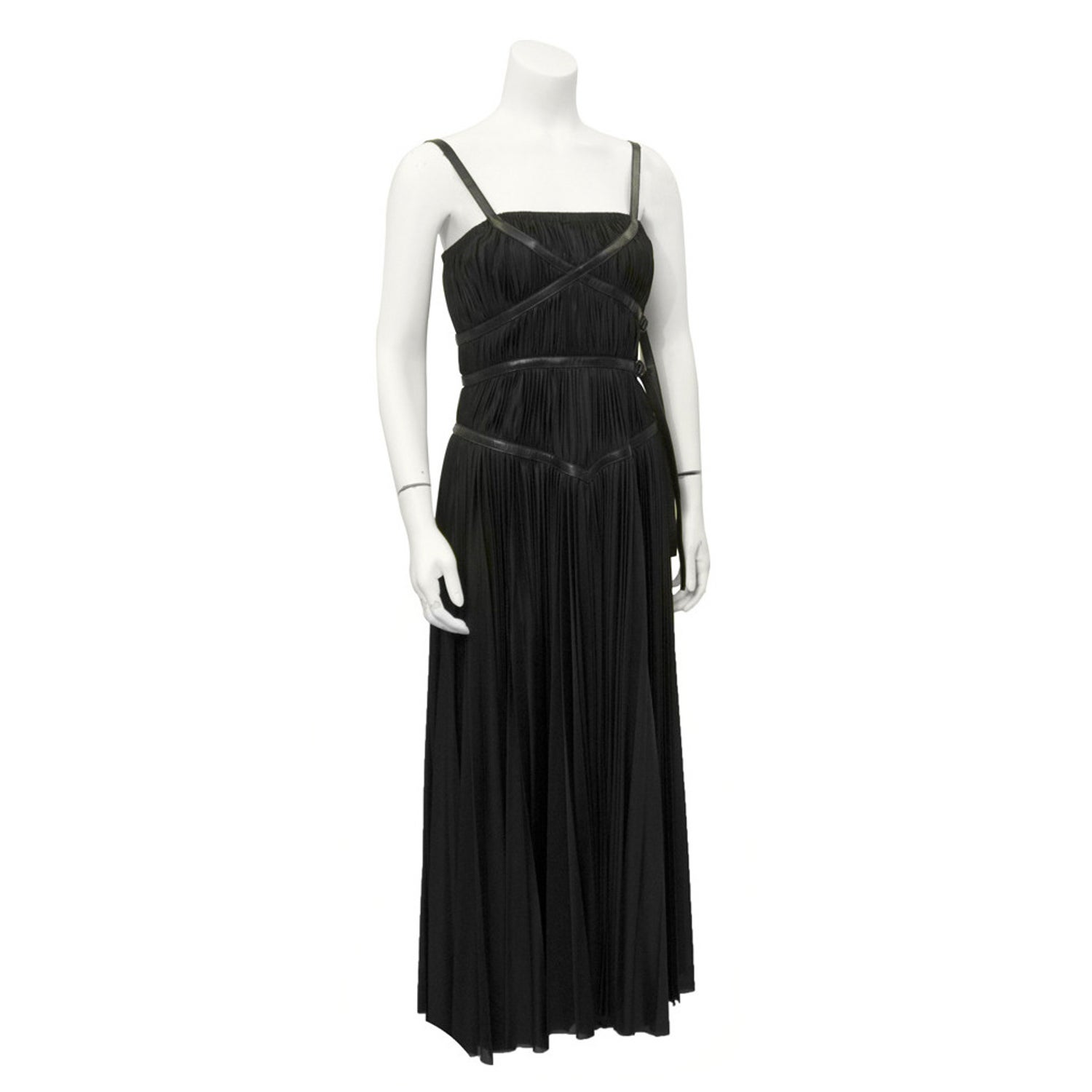 2002 Prada Black Grecian Gathered Dress with Leather Accents For Sale at  1stDibs | prada 2002, prada black dress, dresses with leather accents