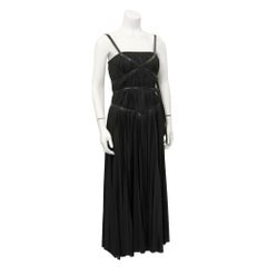 2002 Prada Black Grecian Gathered Dress with Leather Accents