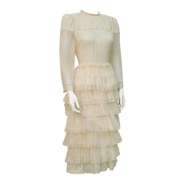 1980's Zandra Rhodes Pink Silk Chiffon Dress with Pearls For Sale at ...