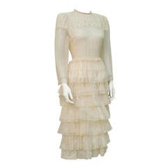 Zandra Rhodes Cream Printed Tiered Dress Circa 1978 2