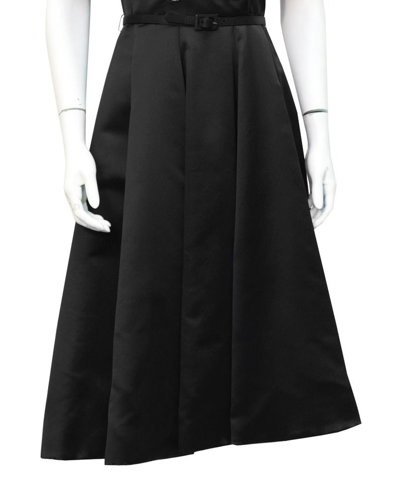 Women's 1950's Teal Traina Black Satin and Rhinestone Shirt Waist