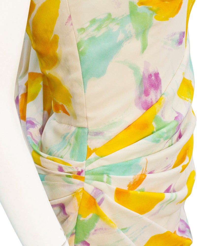 1980's Ungaro Floral One Shoulder Cocktail Dress In Excellent Condition In Toronto, Ontario