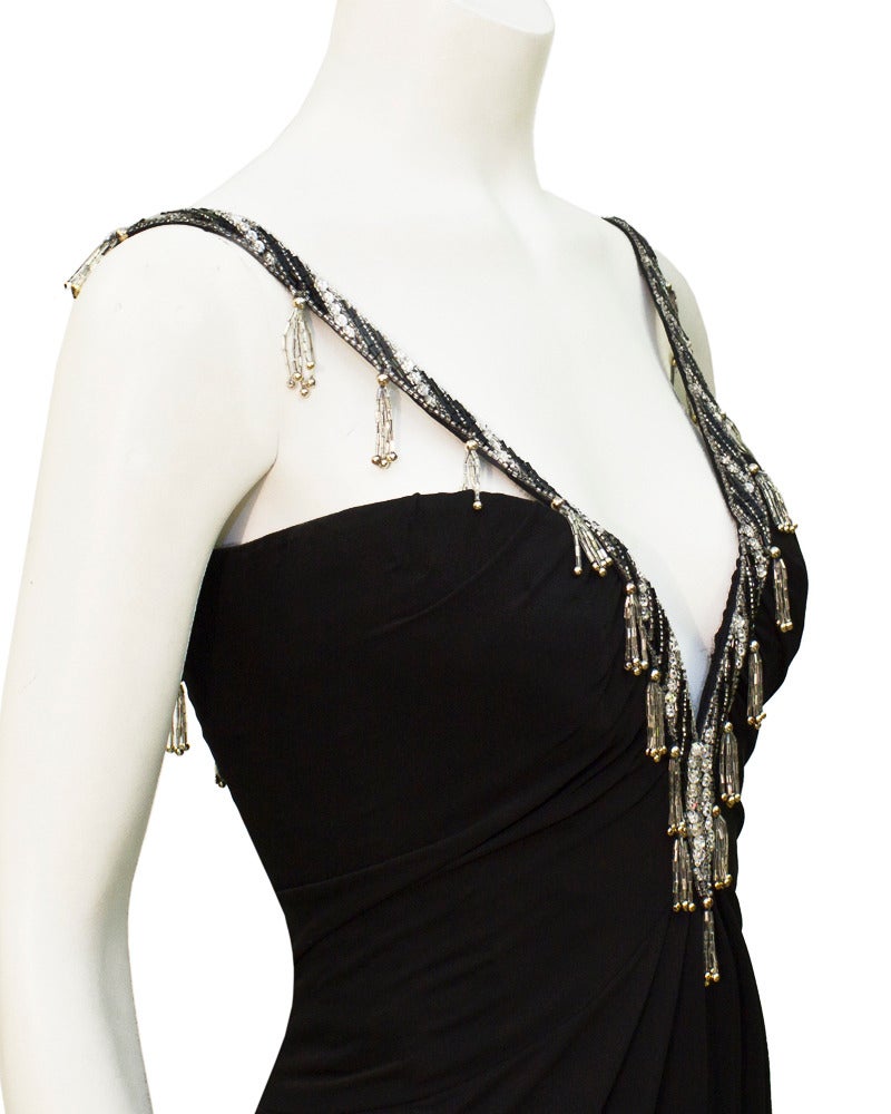 1980's Bob Mackie Black Beaded Strap Gown at 1stDibs