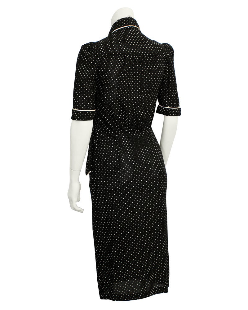 Early 1970s Bus Stop by Lee Bender Black & White Polka Dot Shirt Dress In Excellent Condition In Toronto, Ontario