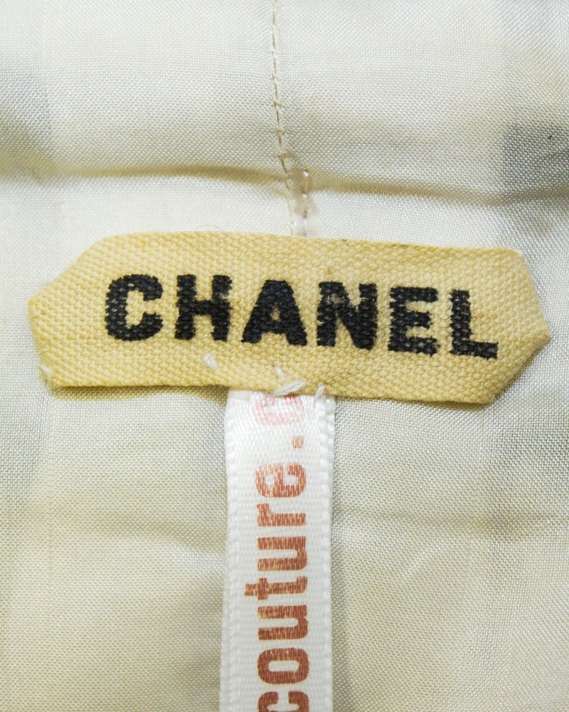 Beige 1960's Chanel Couture Navy & Tan Boucle Suit with Removable Collar and Cuffs