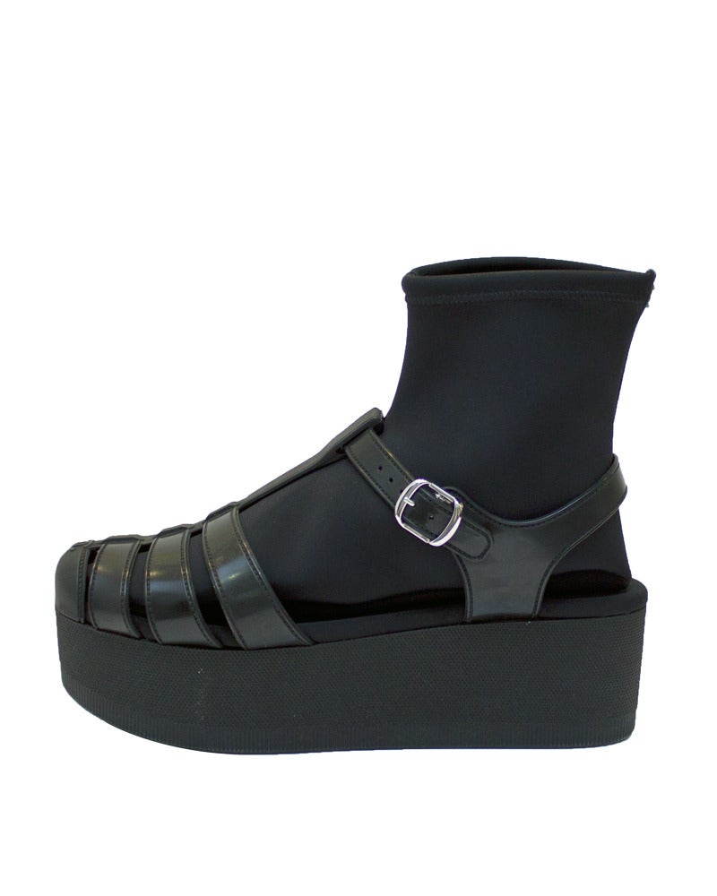 Black 2012 Chanel Platform Jelly Sandals with Sockette
