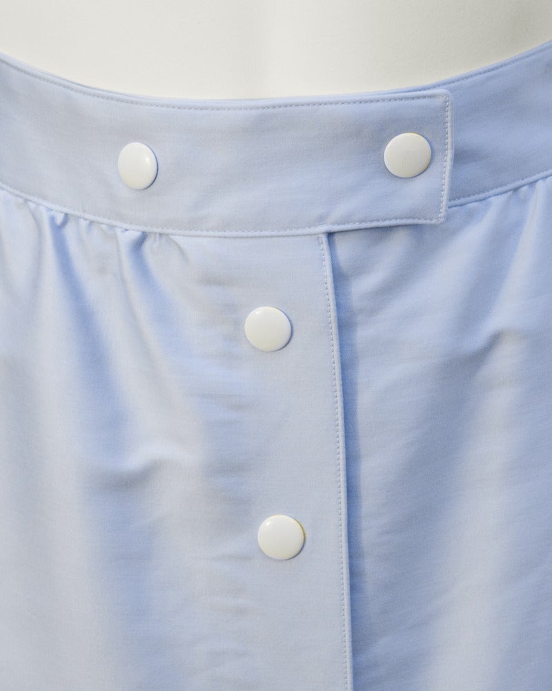 Late 1960's Courreges Baby Blue Button Front Midi Skirt In Excellent Condition In Toronto, Ontario