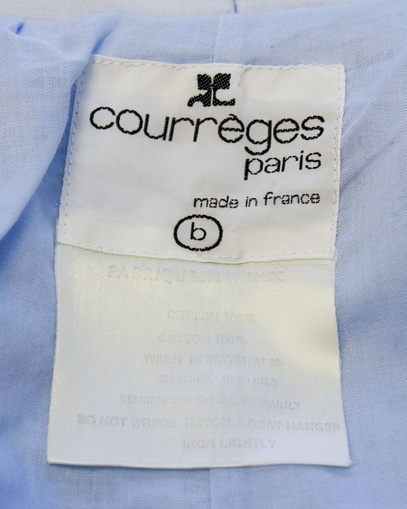 Women's Late 1960's Courreges Baby Blue Button Front Midi Skirt