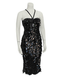 1990's Gucci Runway Black Razor Back Cocktail Dress with Paillettes