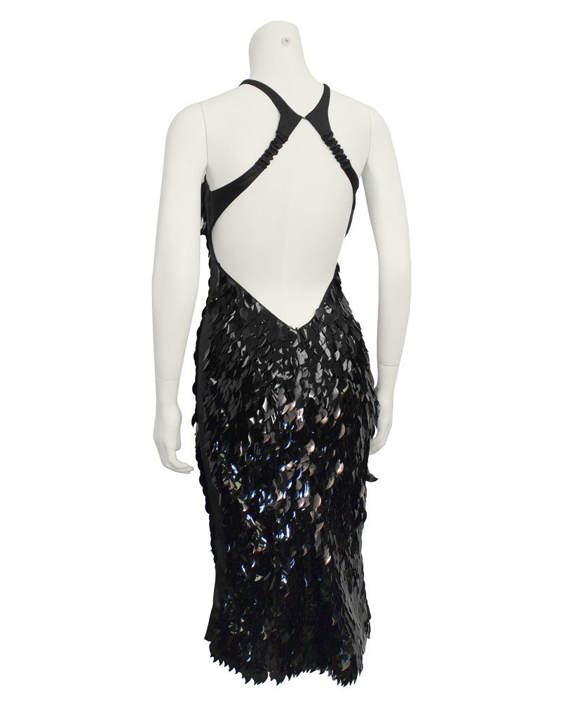 1990's Gucci Runway Black Razor Back Cocktail Dress with Paillettes In Excellent Condition In Toronto, Ontario