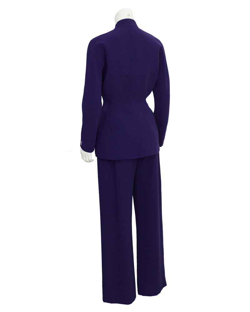 Black Early 1980's Thierry Mugler Purple Fitted Pant Suit