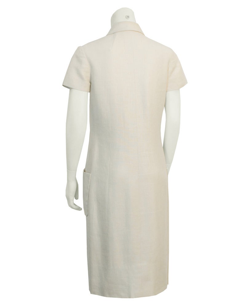 Beige 1960's Norman Norell Cream Linen Day Dress