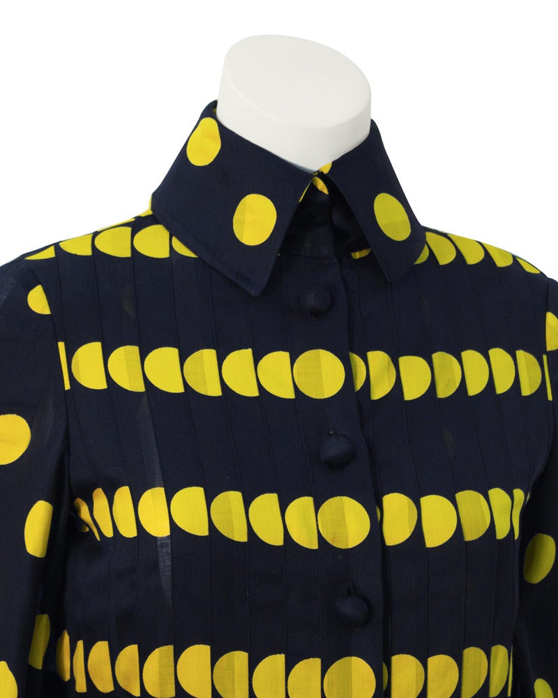1970's Jean Patou Navy Pleated Gown with Yellow Polka Dots In Excellent Condition In Toronto, Ontario