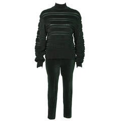 1990's Azzedine Alaia Green Mock Turtleneck & Legging Set