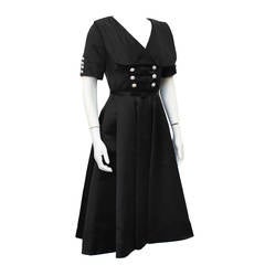 1950's Teal Traina Black Satin and Rhinestone Shirt Waist 1