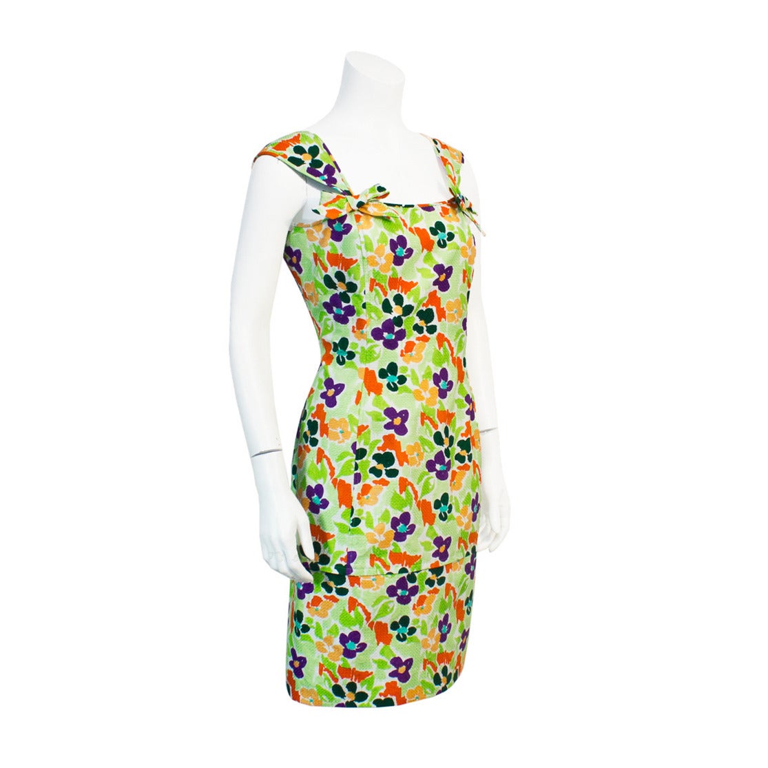 Vestido de cóctel de algodón floral Ungaro de los años 80