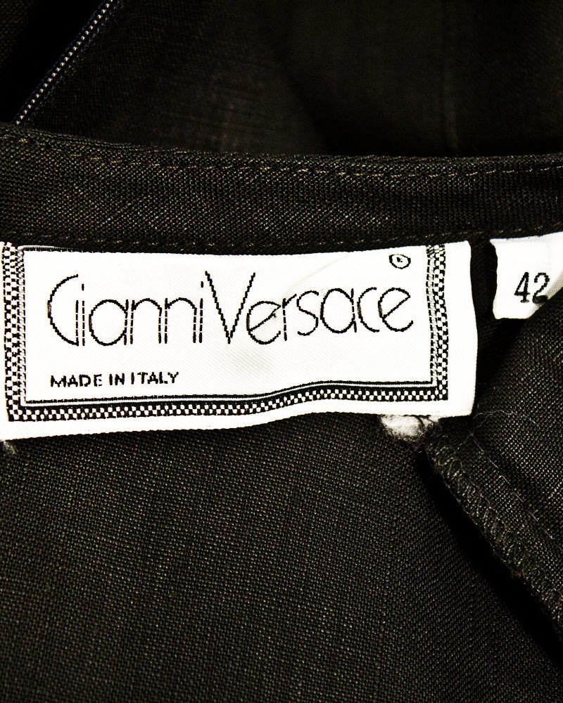 Women's 1980's Gianni Versace Black & Yellow Linen Dress For Sale