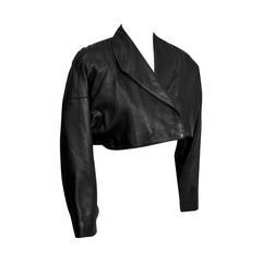 Early 1980s Alaia Black Leather Cropped Jacket