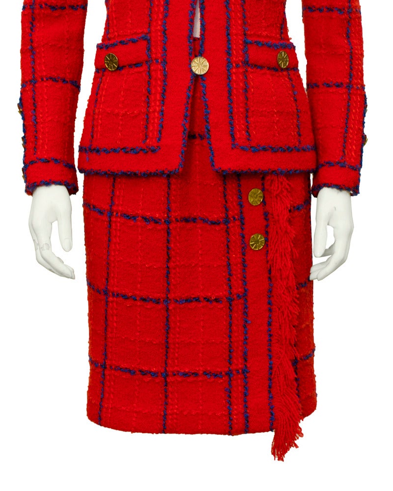 Women's 1970's Adolfo Red Knit Chanel Inspired Suit
