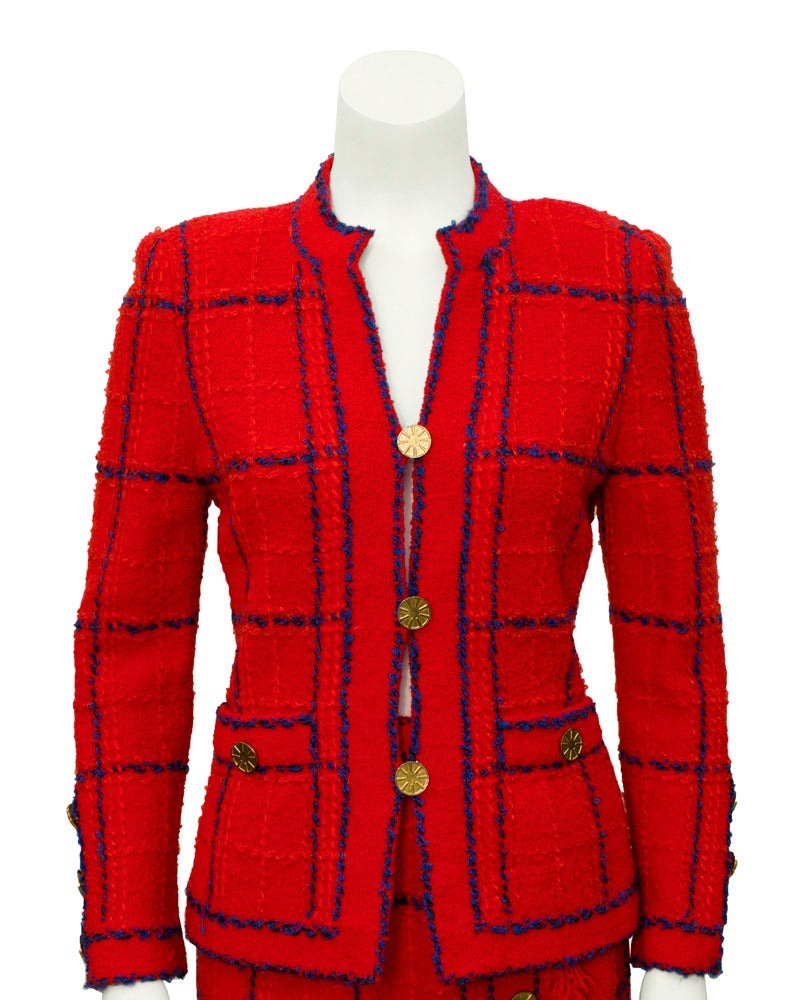 1970's Adolfo Red Knit Chanel Inspired Suit In Excellent Condition In Toronto, Ontario