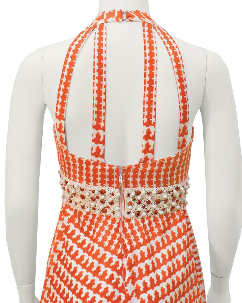 1970's Malcolm Charles Orange and White Houndstooth Jumpsuit For Sale 1
