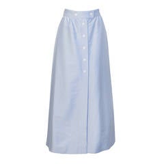 Late 1960's Courreges Baby Blue Button Front Midi Skirt