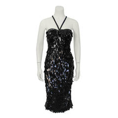 1990's Gucci Runway Black Razor Back Cocktail Dress with Paillettes