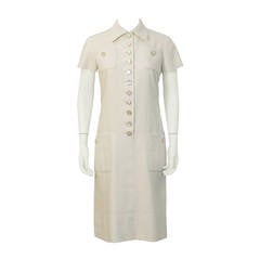 1960's Norman Norell Cream Linen Day Dress 10