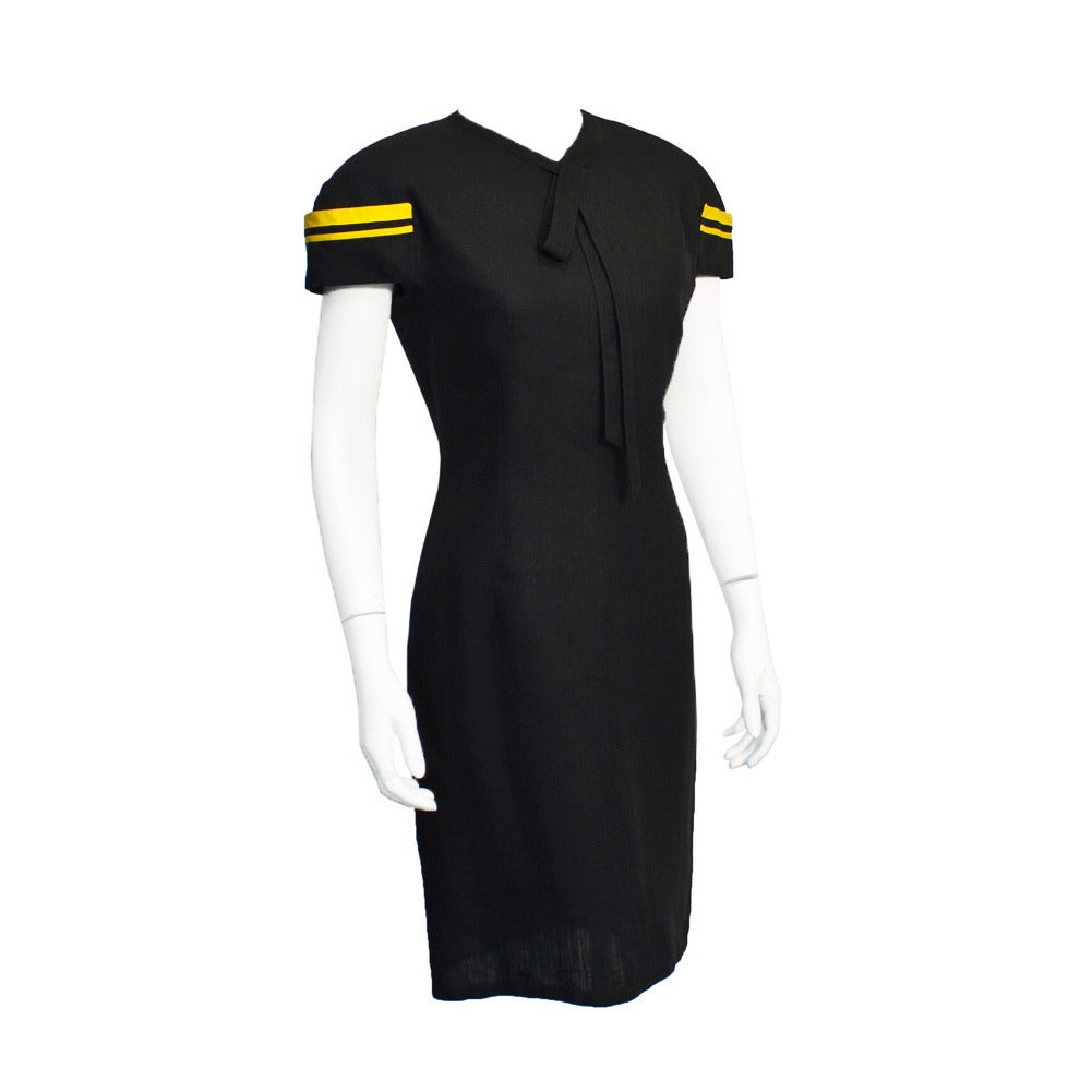 1980's Gianni Versace Black & Yellow Linen Dress For Sale