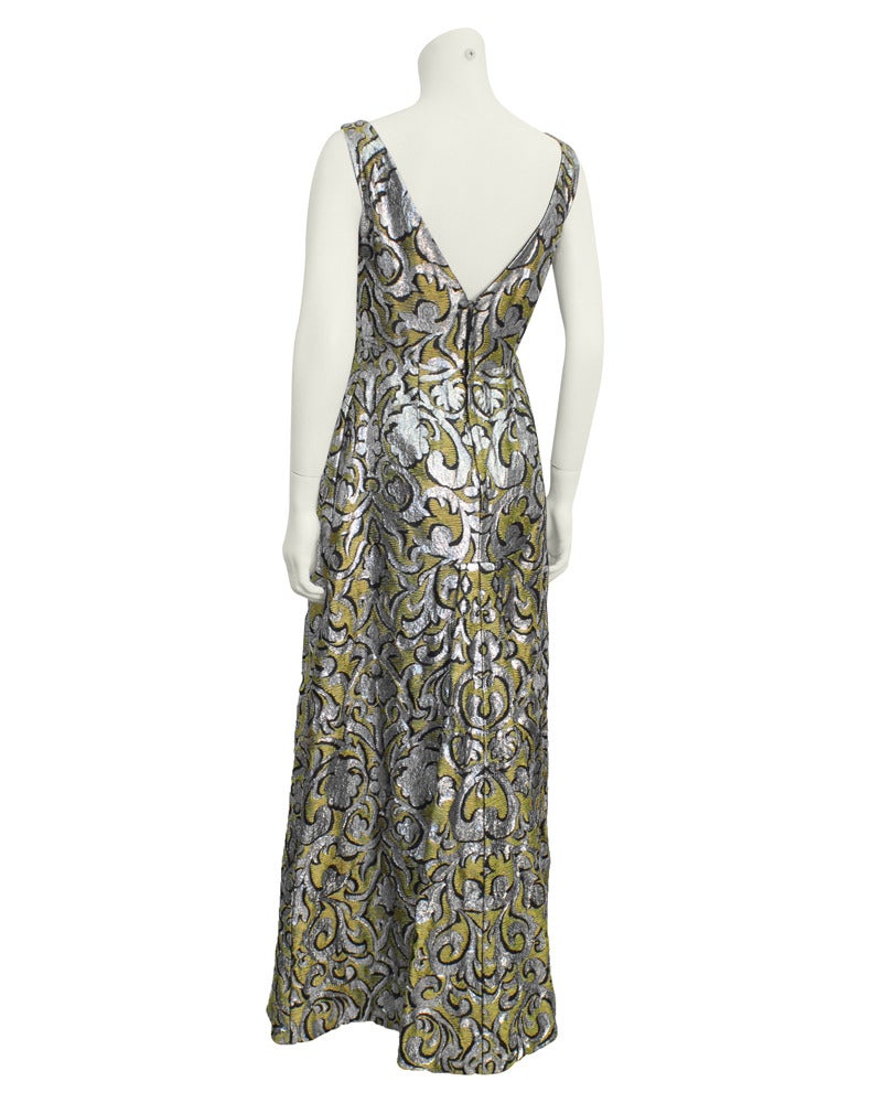 Gray 1970's Scaasi Brocade Evening Gown