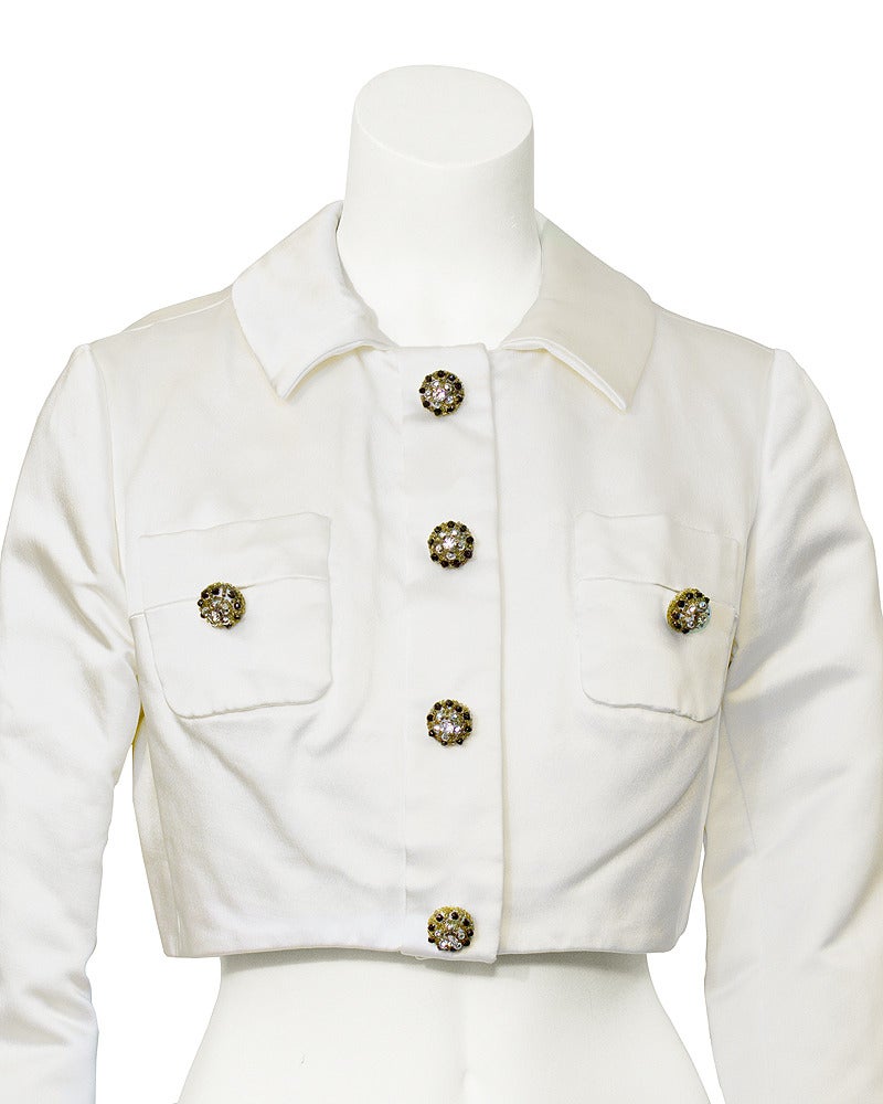 Gray 1960's Victoria Royal White Satin Cropped Jacket