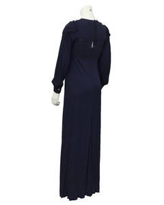 1970's Jean Muir Navy Blue Long Sleeve Gown