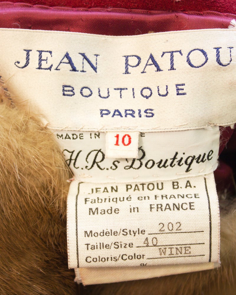 1960's Jean Patou Bordeau Suede Coat Full Mink Lining For Sale 1