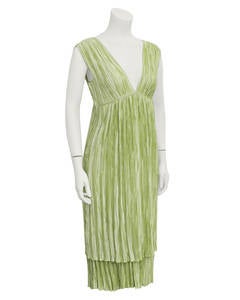 1980's Mary McFadden Green Micro Pleated Dress and Bolero