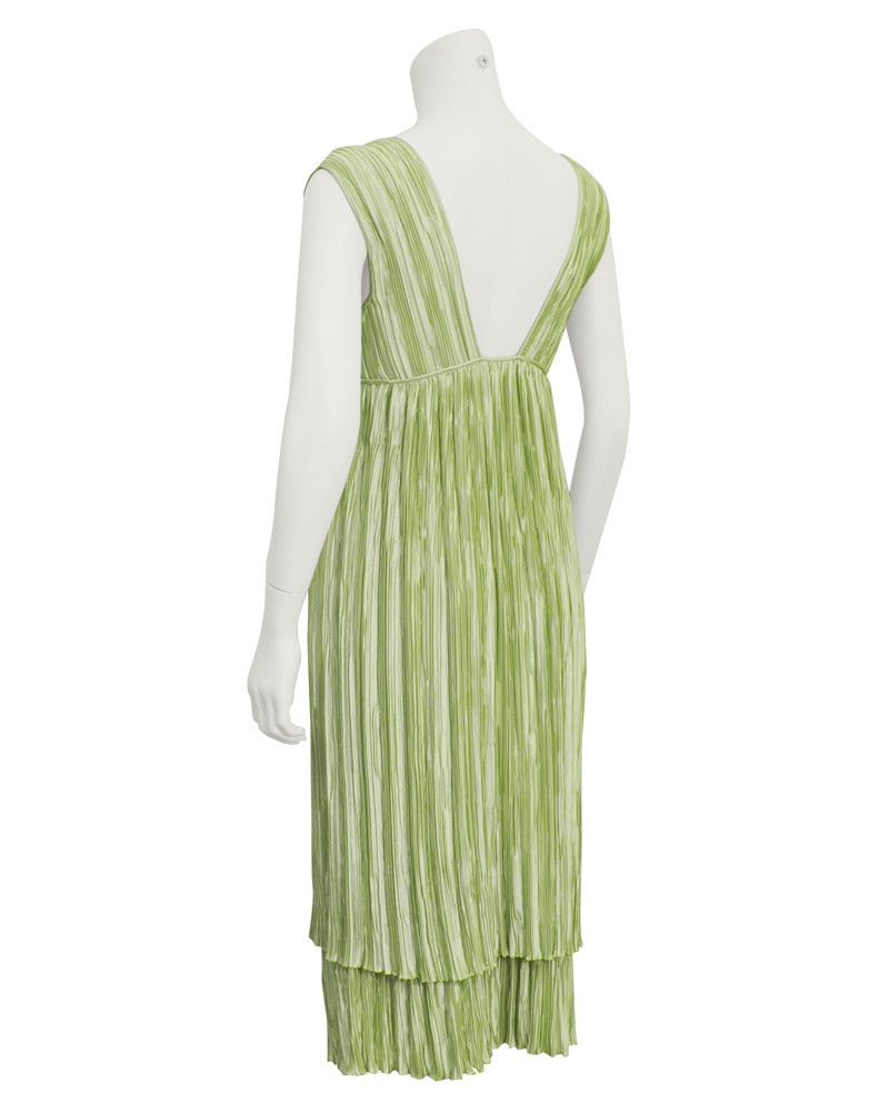 Beige 1980's Mary McFadden Green Micro Pleated Dress and Bolero