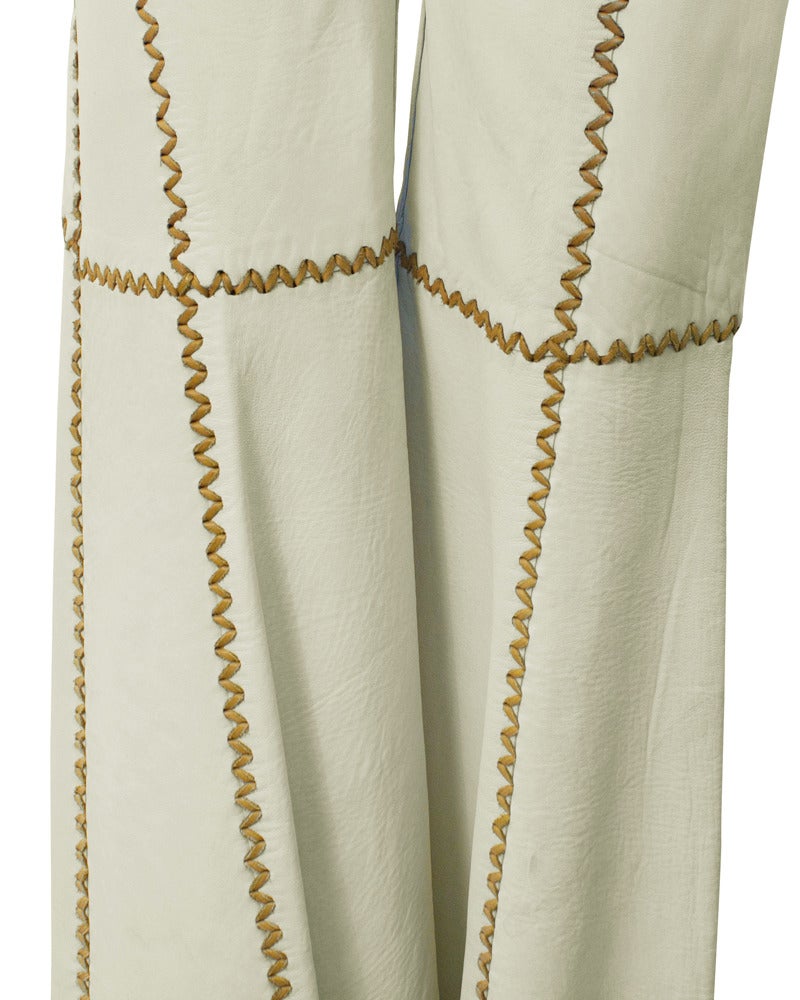 1970s North Beach Leather Beige Flared Pants 1