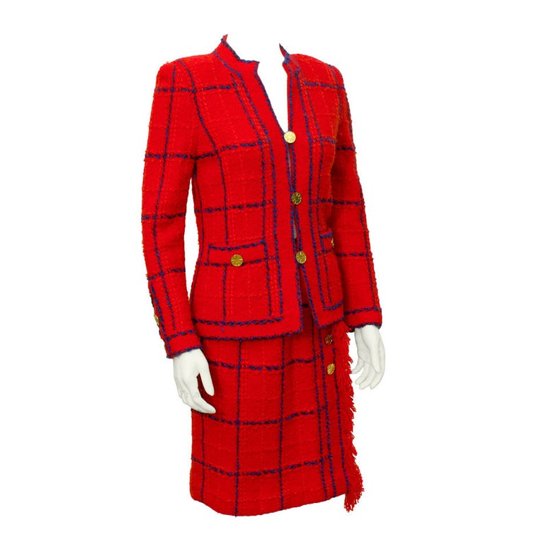 1970's Adolfo Red Knit Chanel Inspired Suit at 1stDibs