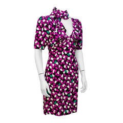 1980's Givenchy Flower Petal Print Dress with Neck Tie 1