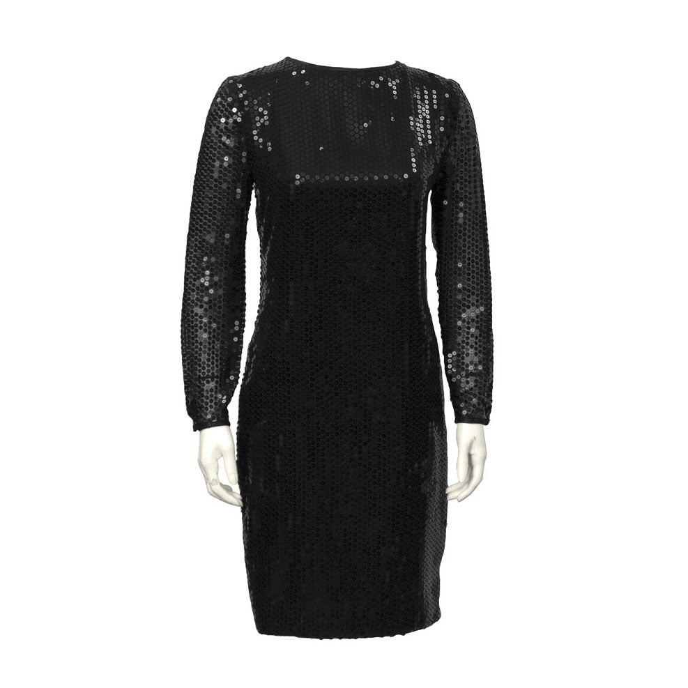 1980's Bellville Sassoon Black Long Sleeve Sequin Dress For Sale