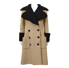 Retro 1970's Norman Norell Tan Wool Coat with Fur Collar