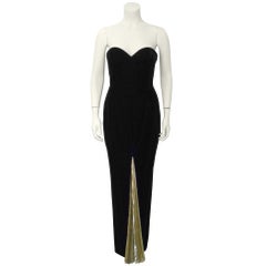 1980er Jahre Vicky Tiel Samt & Gold Lame Kleid