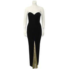 1980's Vicky Tiel Velvet & Gold Lame Gown 12