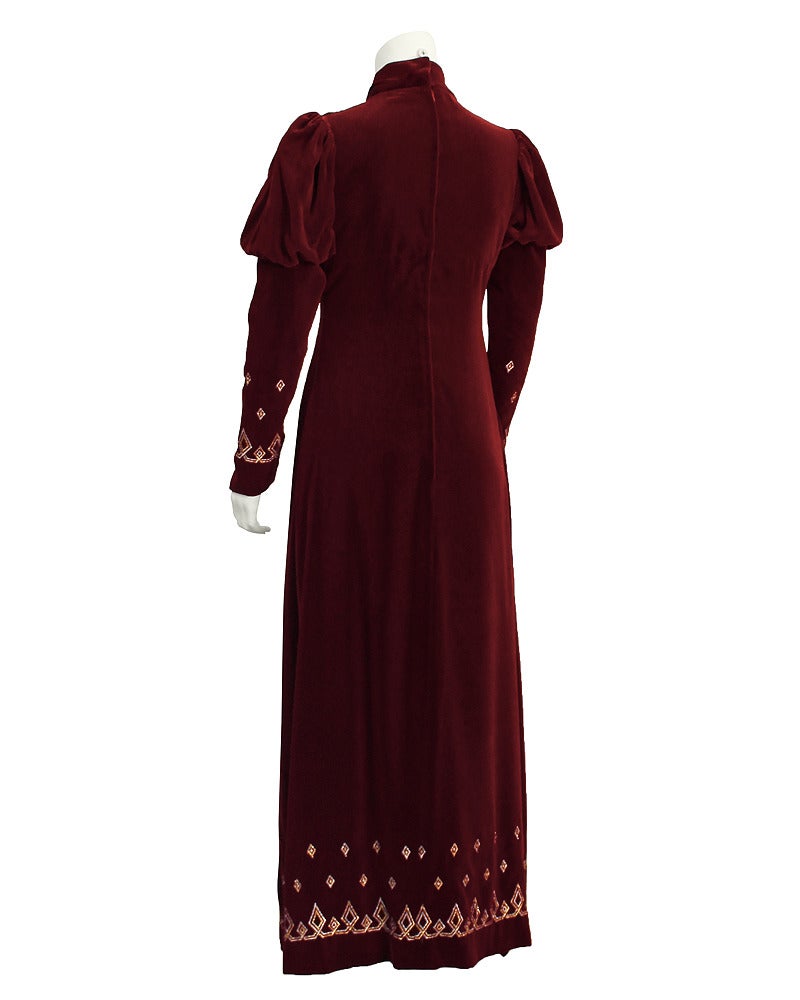 1970's Annacat Burgundy Velvet Gown with Gold and Silver Details For ...