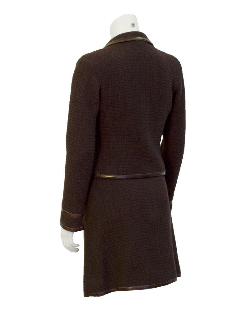 Fall 2000 Chanel Eggplant Boucle Skirt Suit with Leather Trim