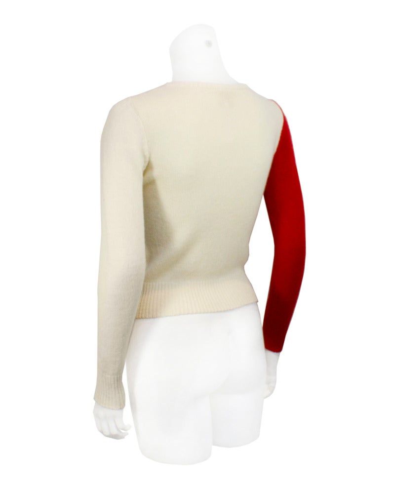 Beige 1980's Krizia Red and White Pop-Art Style Sweater